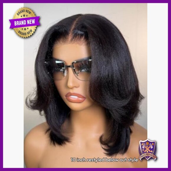 Human Hair Glueless Lace Front Wig 10 Inch Bob Drawstring Cap main image 5